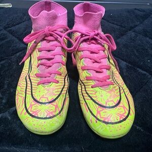 Vibrant Pink & Neon Green Soccer Cleats